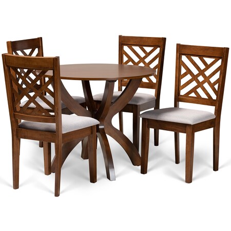 Baxton Studio Edona Modern and Contemporary Grey Fabric and Walnut Brown Finished Wood 5-Piece Dining Set 174-9881-10901-Zoro
